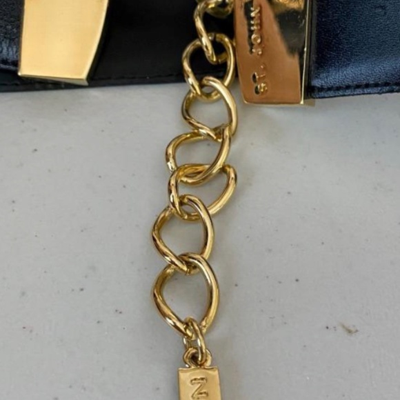 St. John Black Leather Belt 28 Chain Closure Brass 45212 Made Italy main image 2